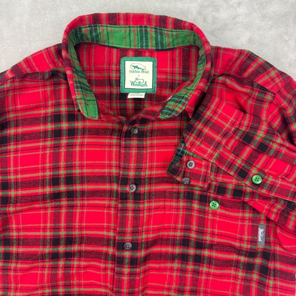 Woolrich Dogfish Head Shirt Mens M Red Modern Plaid Flannel Button Up Cotton
